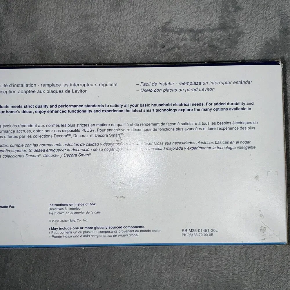Leviton 15 Amp Single Pole Switch 120V AC/CA‎ 1451-2IM, Ivory (10 Pack)